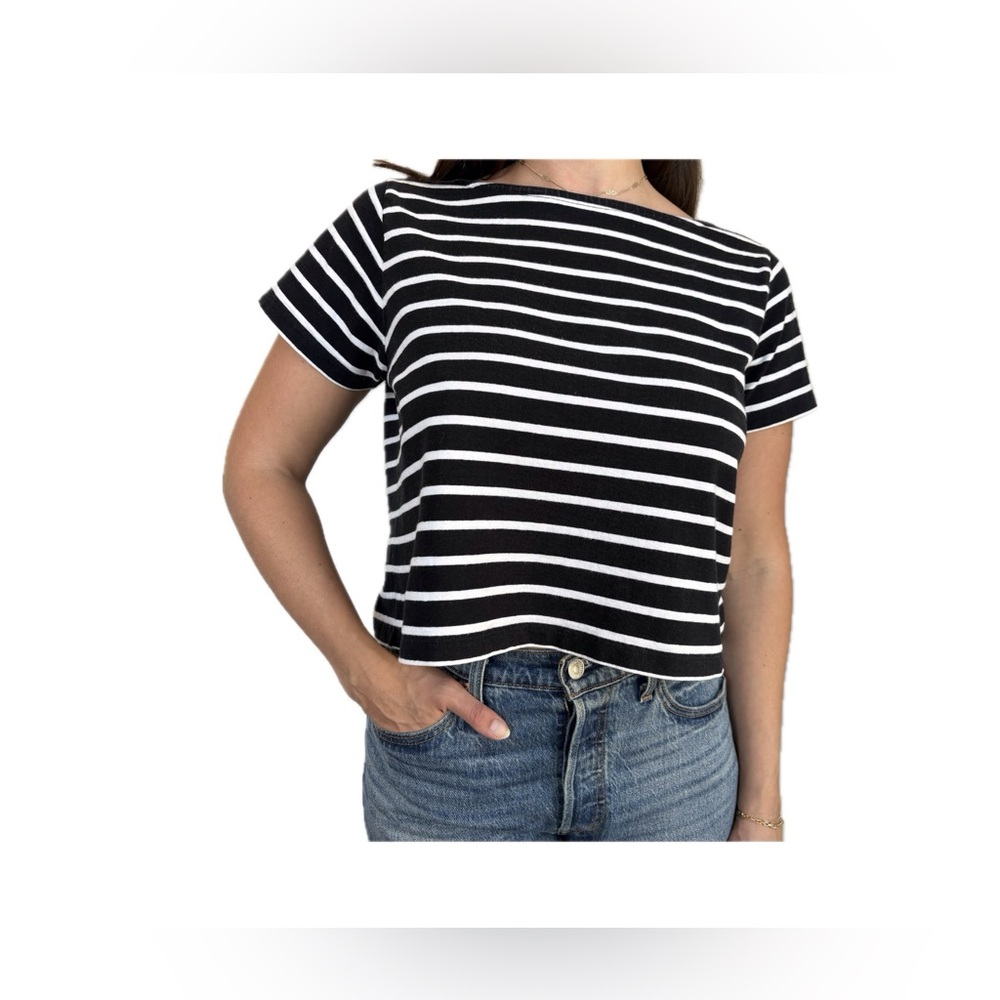 Madewell Black White Striped Cotton Perfect Crewneck Tee S G5517